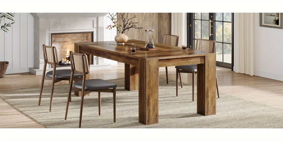 Rectangular Dining Table Measuring 63 Inches, Suitable for 4 to 6 Individuals, Perfect for Kitchen Or Dining Room Use, Featuring a Farmhouse Wooden Design