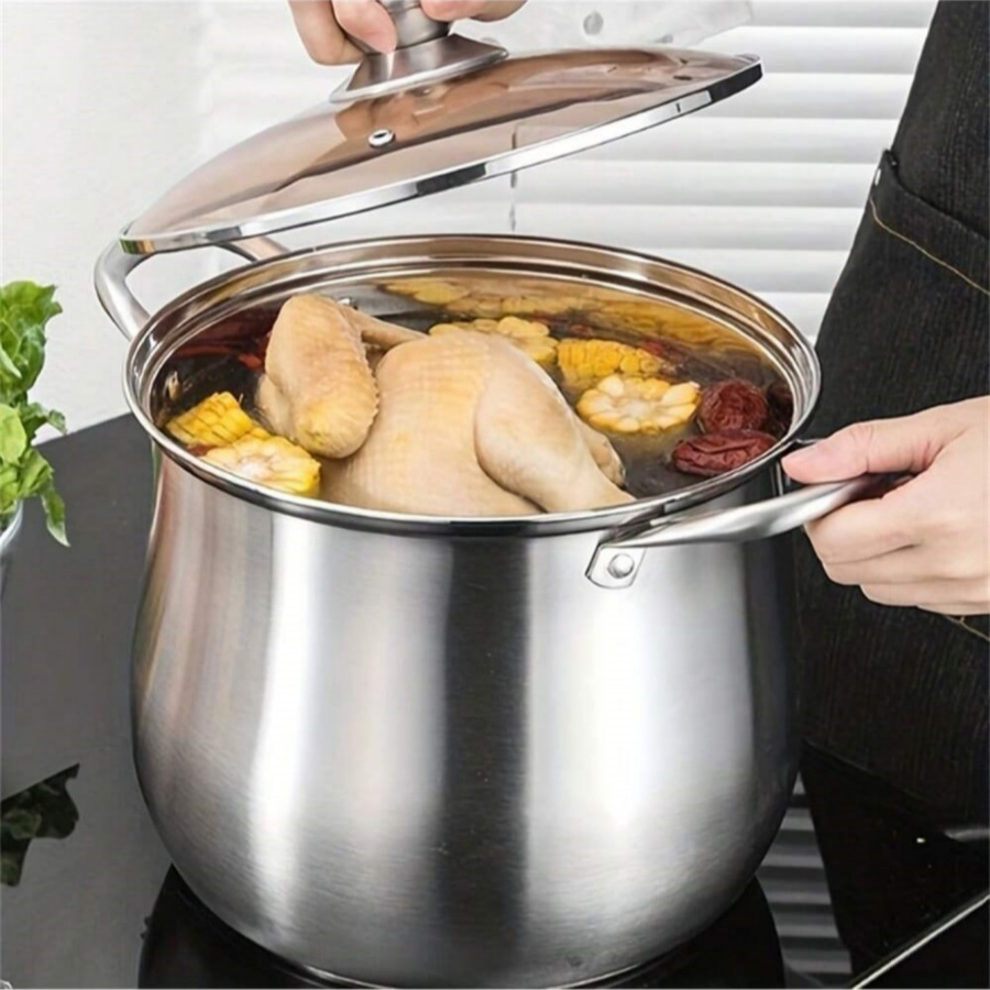 

Stainless Steel Soup Pot 22cm/8.66in - Large Capacity, Thickened Design For Gas & Induction Cooktops, Ideal For Soup, Stew, Noodles, And , Electric Stove, Double Ear Pot