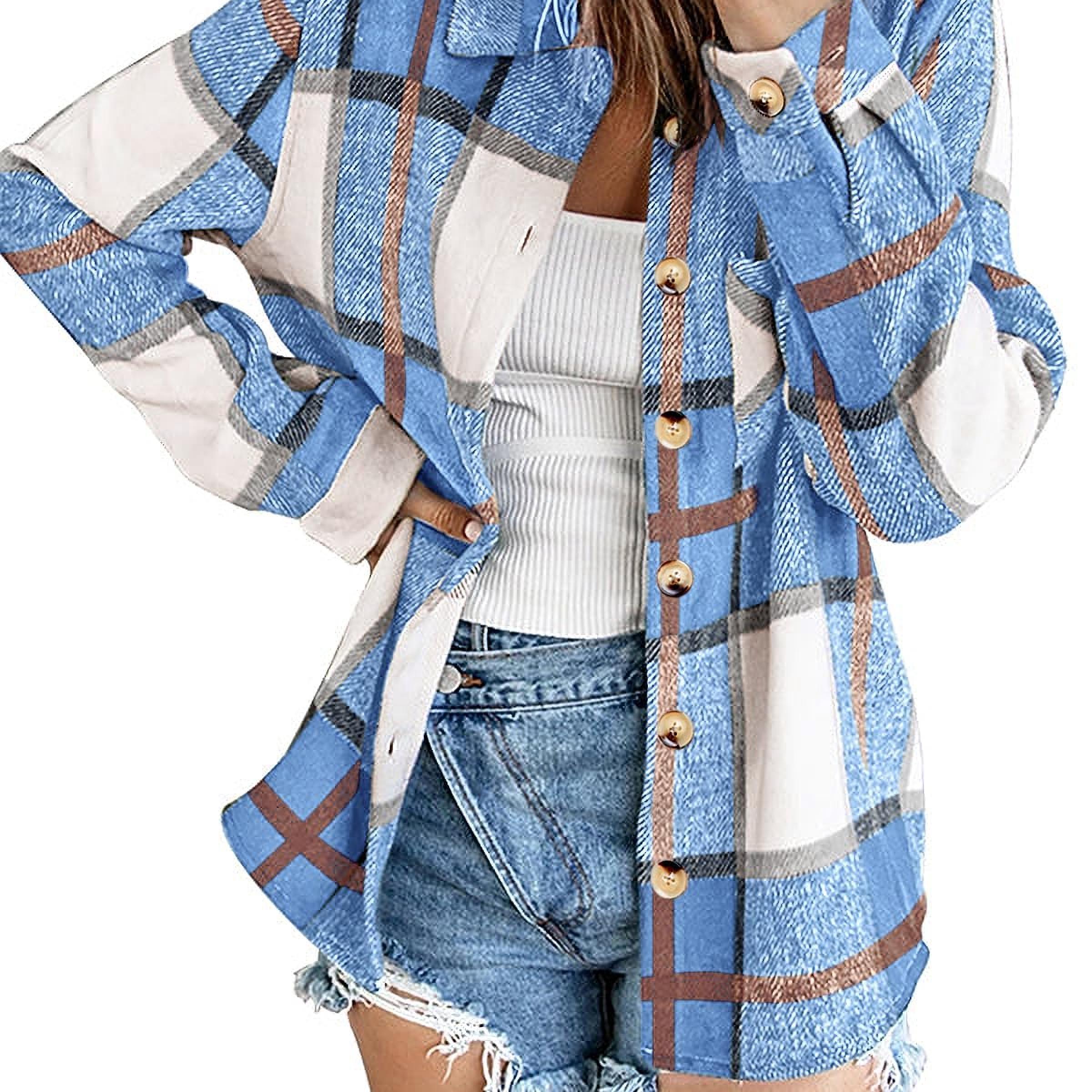 

Women's Casual Flannel Shirt Jacket, Polyester Lapel Collar, Long Sleeve, Button-down, Non-stretch Fabric, Single Breasted, Regular Length, Woven, For Spring/fall