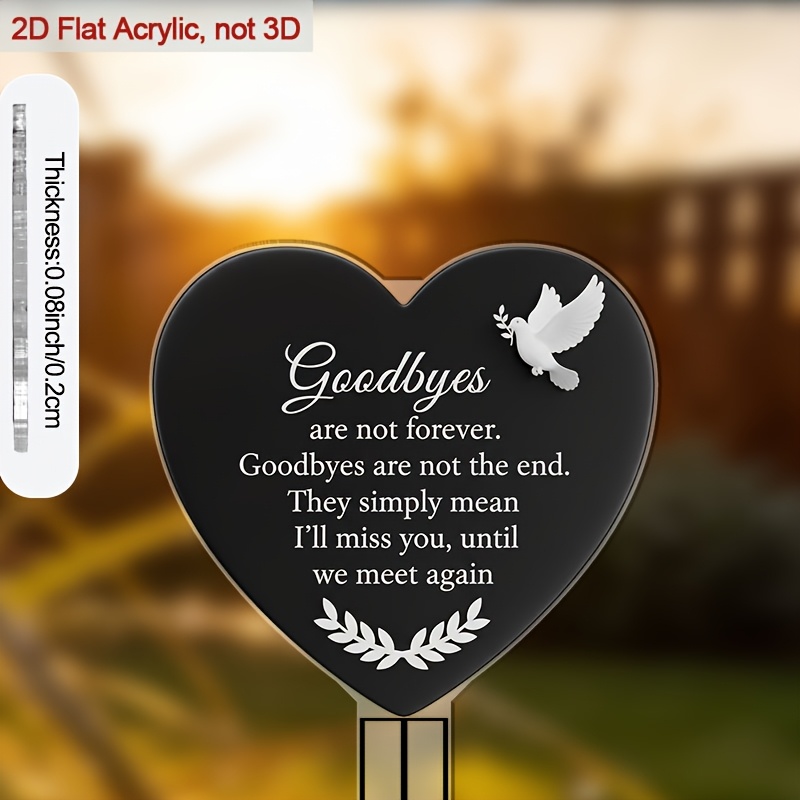 TEMU 2d Flat, [2d Flat] 1pc Elegant Black Heart-shaped Memorial Garden Stake Suitable For Outdoor Decoration, Farewell Marker With "farewell Is Not