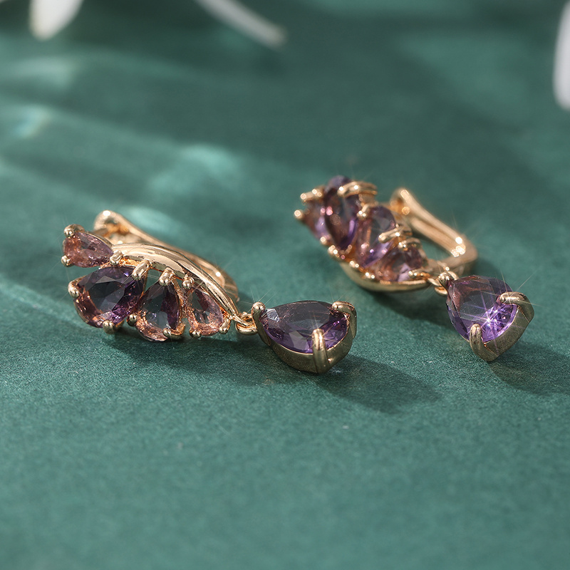Rose Golden Amethyst Leaf Cluster U-Shaped Ear Cuffs for Women