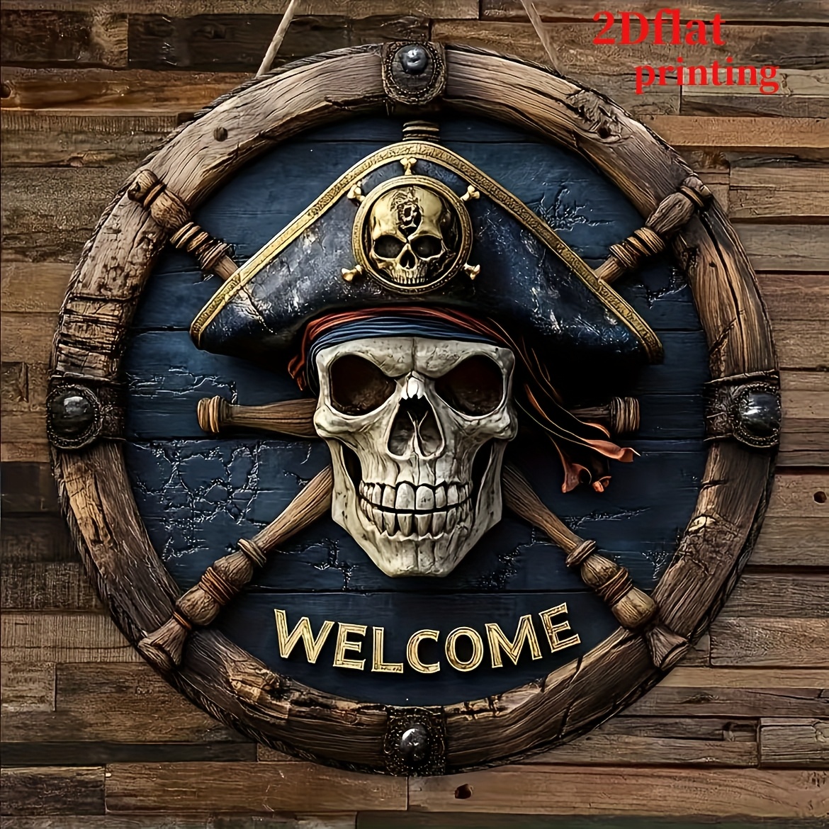 TEMU 2d Flat, Wooden Print 1pc, Rustic Style Wooden Pirate Emblem, Vintage Wall Art Decor, Welcome Pirate Plaque, Farmhouse Porch Sign, Home Kitchen