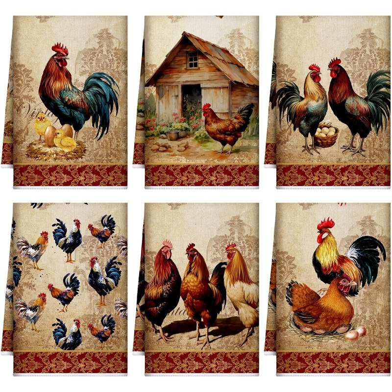 

6 Set 18*26 Inch Rooster Themed Gift Towel 6pcs Farm Animal Kitchen Towels Rooster Kitchen Towels Farmhouse Dish Towels Towels Vintage Hand Towels For Christmas Room Decor