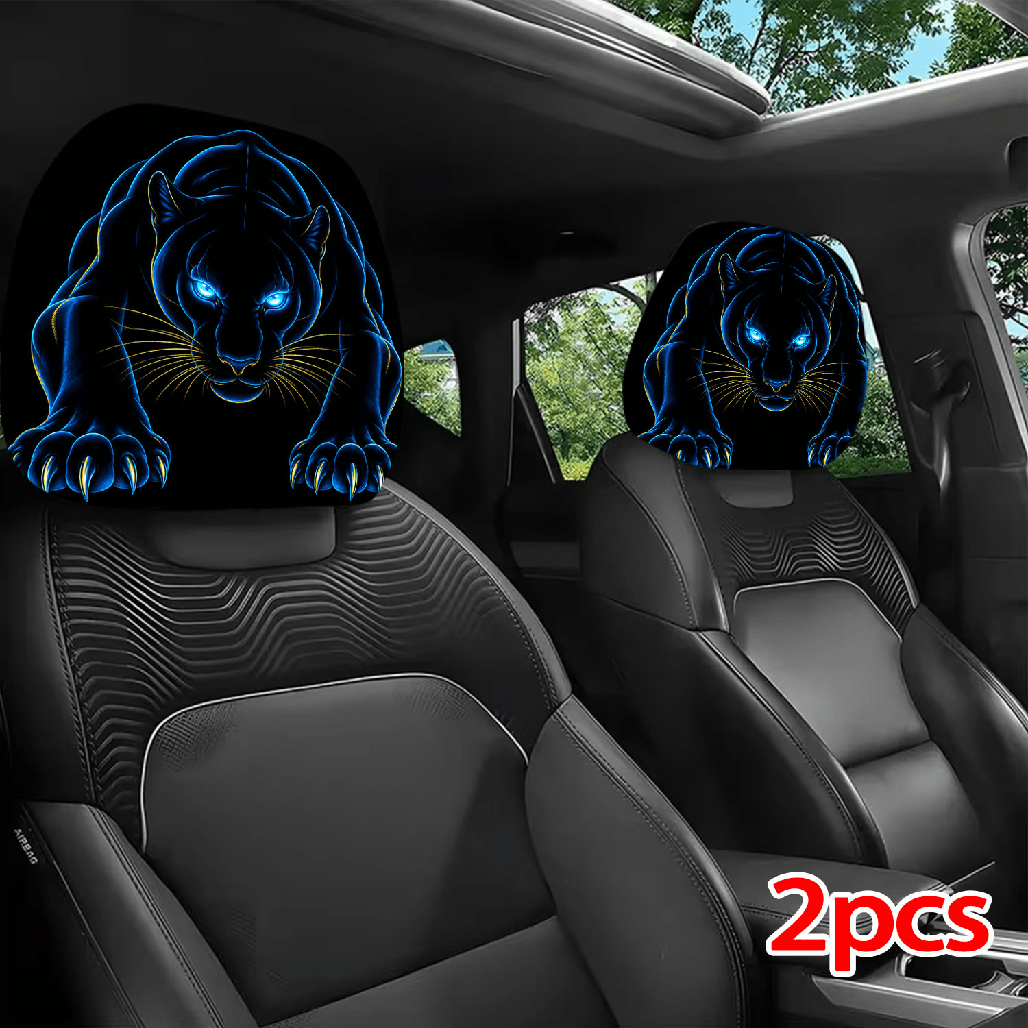 TEMU 2pcs Printed Pattern Car Headrest Covers, Interior Decoration With And Universal Fit Installation, For Interior Accessories, Perfect Funny Car