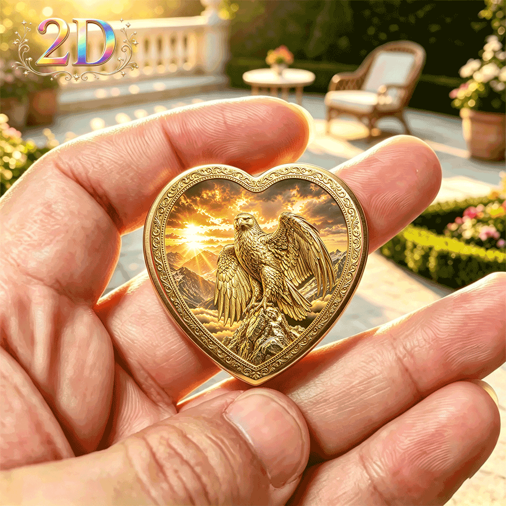 Sunset Mountains Heart-Shaped Double-Sided Commemorative Coin