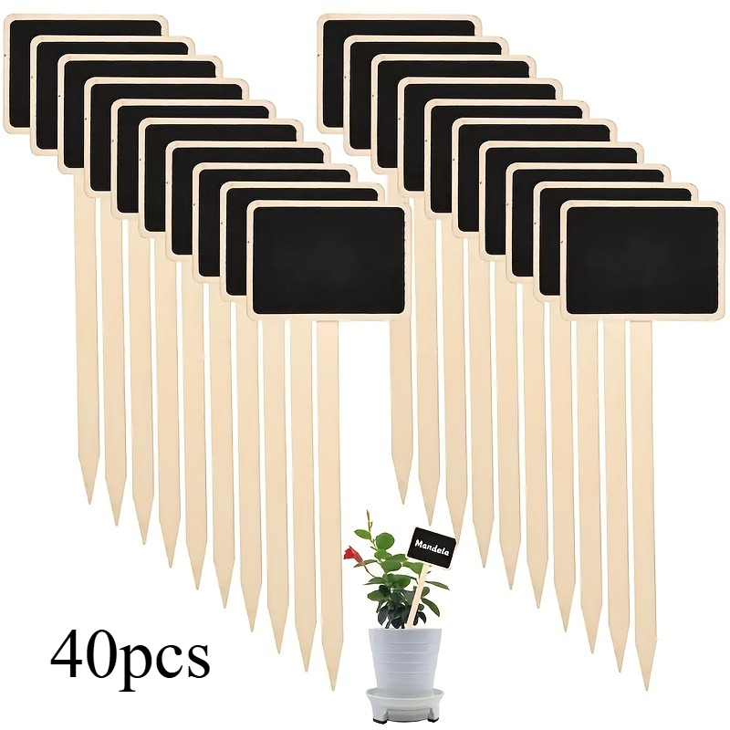 TEMU 40pcs Set Of 2d Flat Wooden Plant Labels, T-shaped Garden Hanging Tags With Chalkboard Chalk Surface, Suitable For Flower Pots, Herbs,