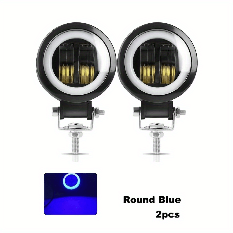 TEMU 2pcs 3-inch Dc12v-24v Round Angel Eyes Led Light White/red/amber/ 3" Portable Led Work Light For Offroad, , Utvs, Decoration Led Light For Motorcycle, Hardwired, Without Battery