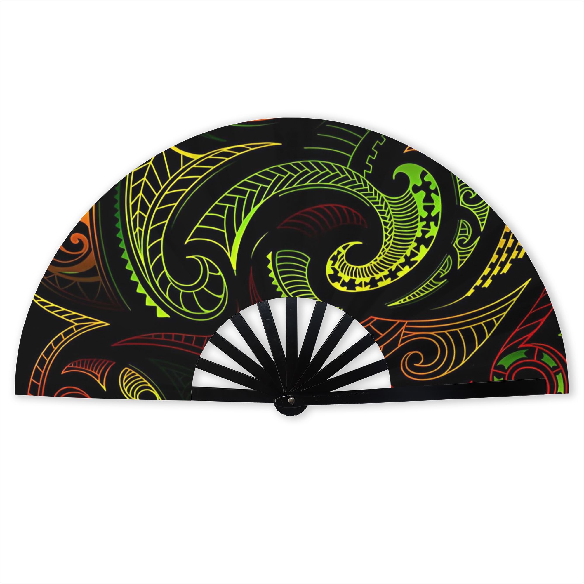 TEMU 2d Print Design Maori Folding Fan Summer Fan Parties Music Festivals And Birthday Gifts, Without Battery