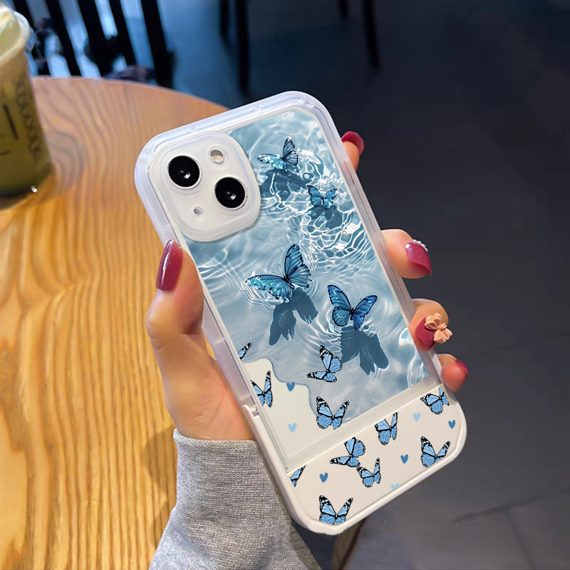 TEMU Phone Case: 2025 New Fashionable Creative Multi-functional Design Shockproof -blue Pattern Stand Phone Case For Iphone