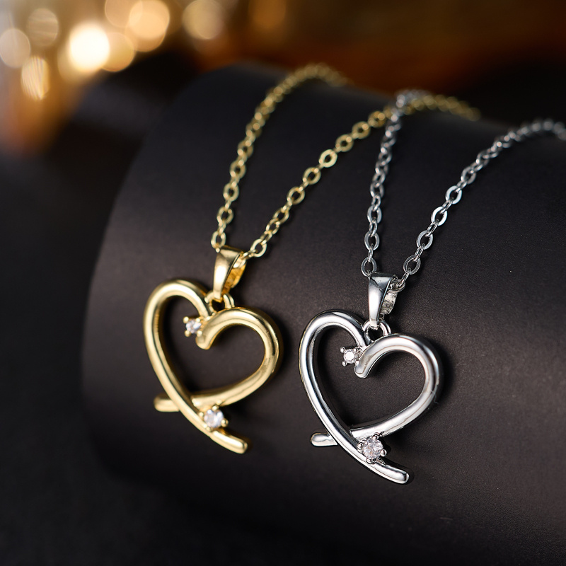 High-Quality Copper Heart Line Zirconia Necklace