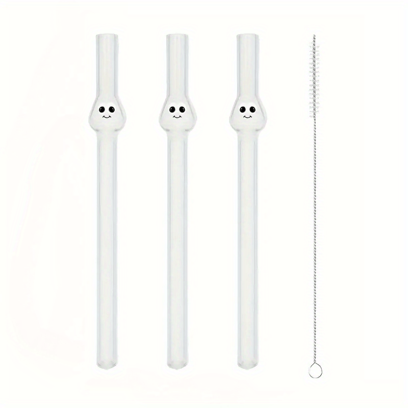 E-shop 3 süße Strohhalme aus hochwertigem Borosilikatglas | Trinkhalme mit Reinigungsbürste (7,87" x 12 mm Durchmesser) geeignet für Bubble Tea,