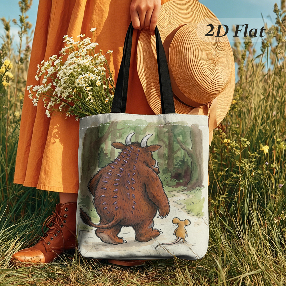 TEMU Cow And Little Mouse 2d Aesthetic Canvas Tote Bag/tote Bag Reusable Shopping Beach Bag For Women Shoulder Bag Essential For Going Out, Play,