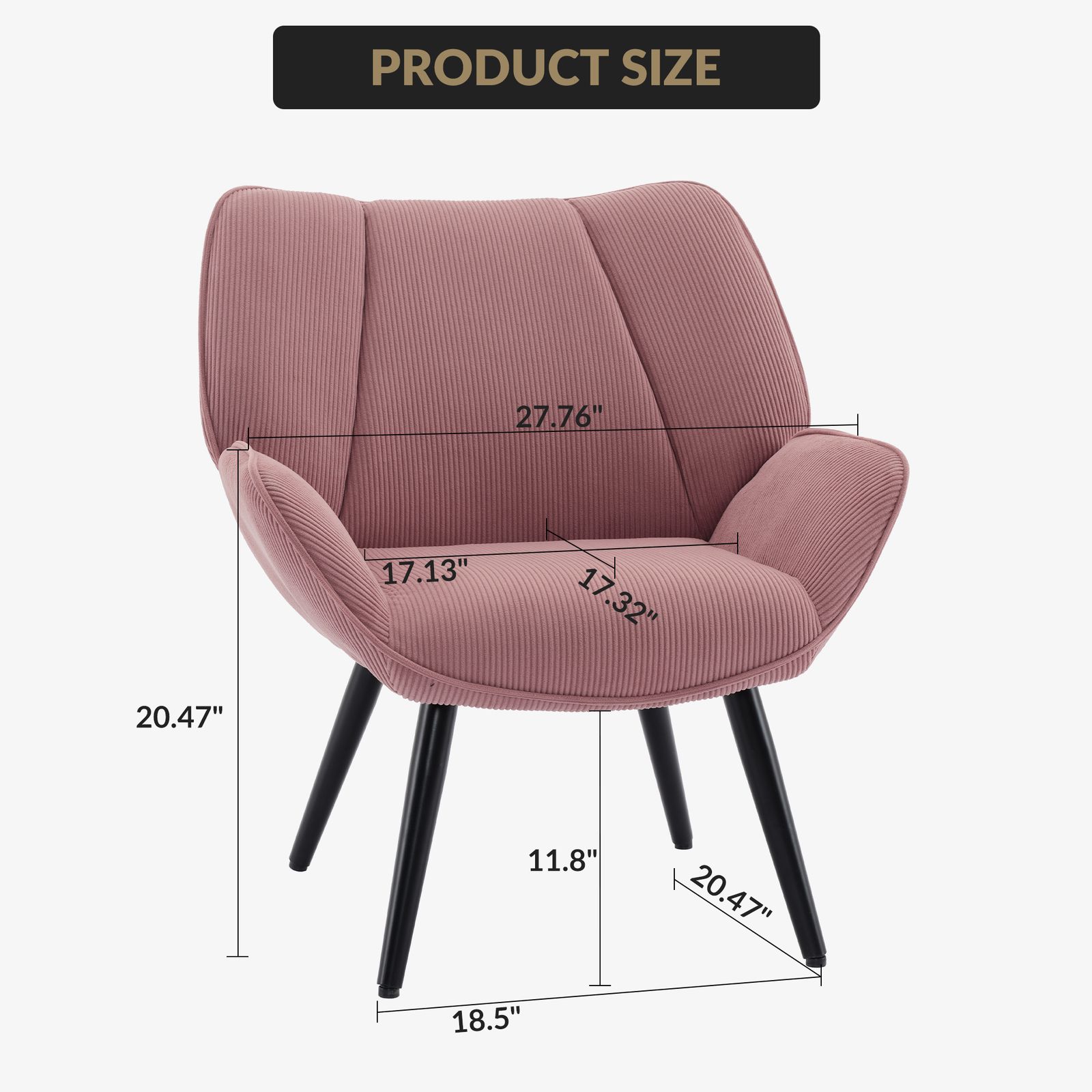 Image of Contemporary Corduroy Wingback Accent Chair - Upholstered Single Sofa Armchair Featuring A High Back, Durable Metal Legs, , Easy Assembly, And Flared - Perfect For Living Room, Bedroom, Or Entryway