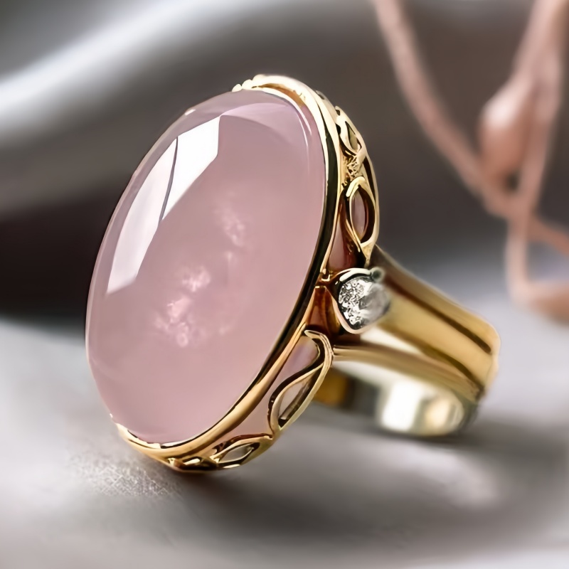 Women's Vintage Inlaid Light Pink Resin Oval Ring, Elegant