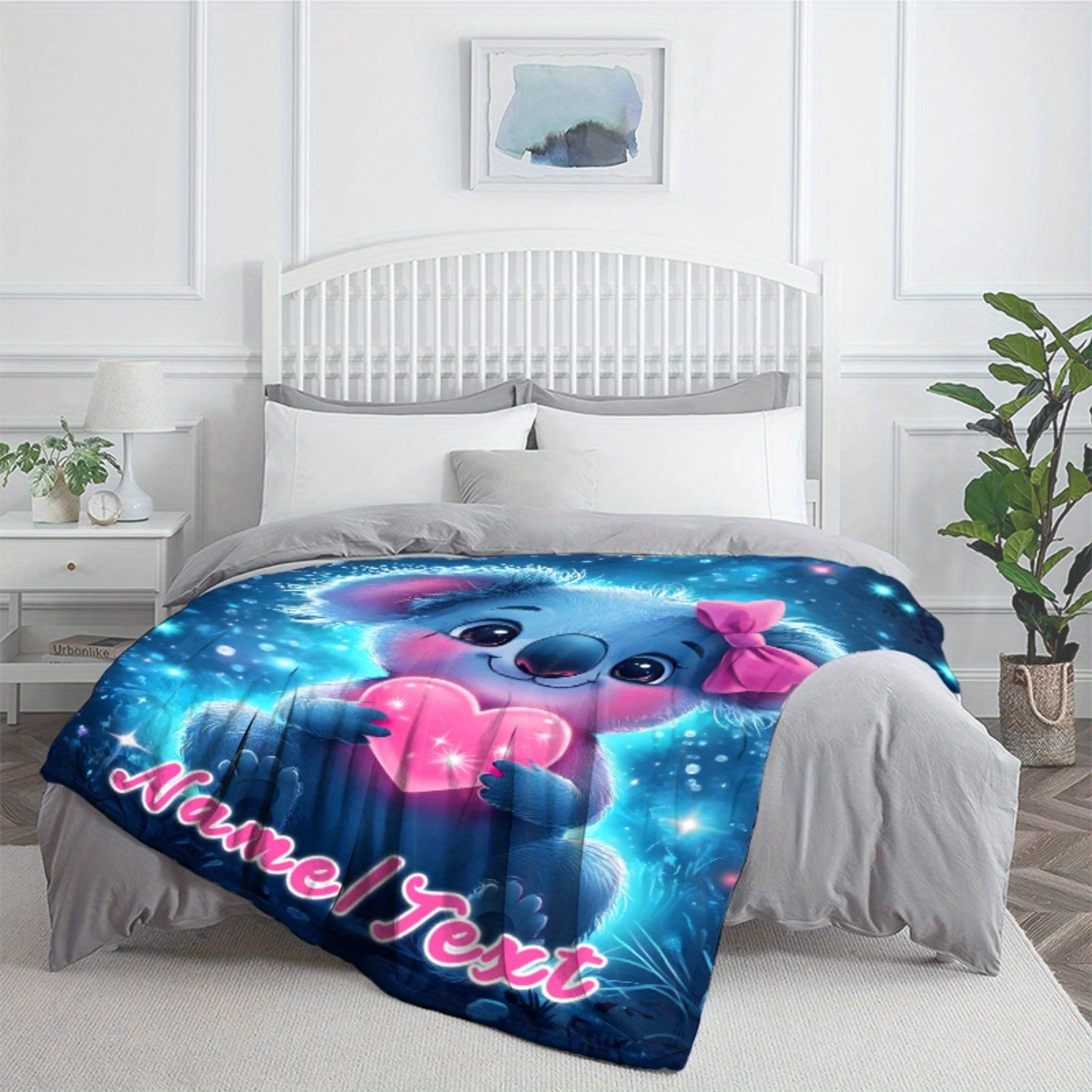 TEMU 1pc Couverture Portable Personnalisée " Love Koala" - Plaid Léger en Flanelle pour Canapé, Voyage, Camping, Lit, Salon, Bureau - Impression