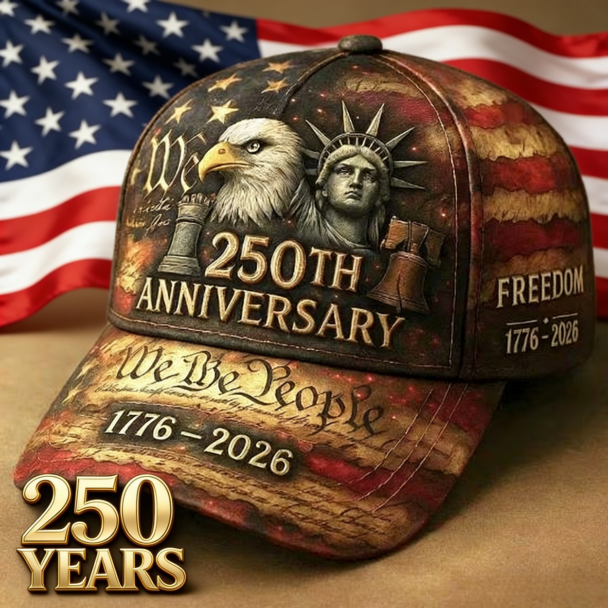 TEMU 1776-2026 Usa Flag & Statue Of Baseball Suitable For Cool Distressed Dad Hat, 250th Anniversary Adjustable For Day, 4th Of Gift, America'