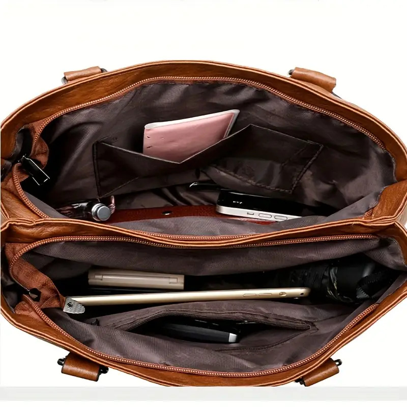 womens genuine leather handbag crossbody full grain no detachable strap hardware zipper closure polyester lining elegant handbag for travel everyday black exterior Product details 3