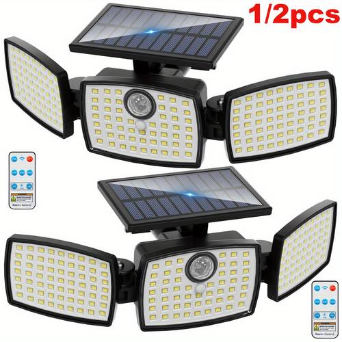 1 2pcs solar outdoor lights 179 led motion sensor outdoor light with sensors ip65 270 wide angle solar flood light with 3 for garden
