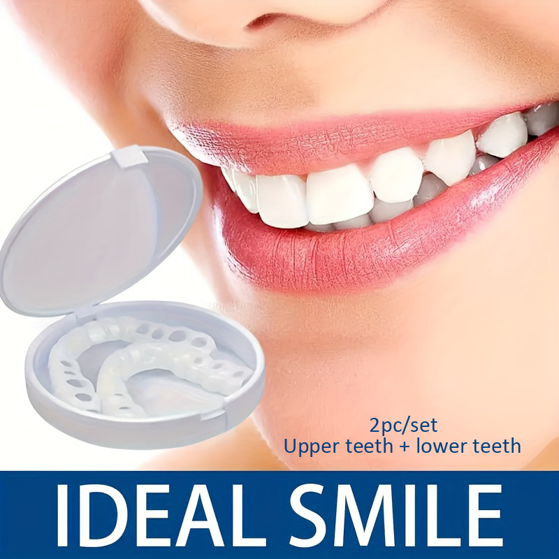 2pcs set white dentures with veneers upper and lower denture care for men and women flexible comfortable lifelike details 7