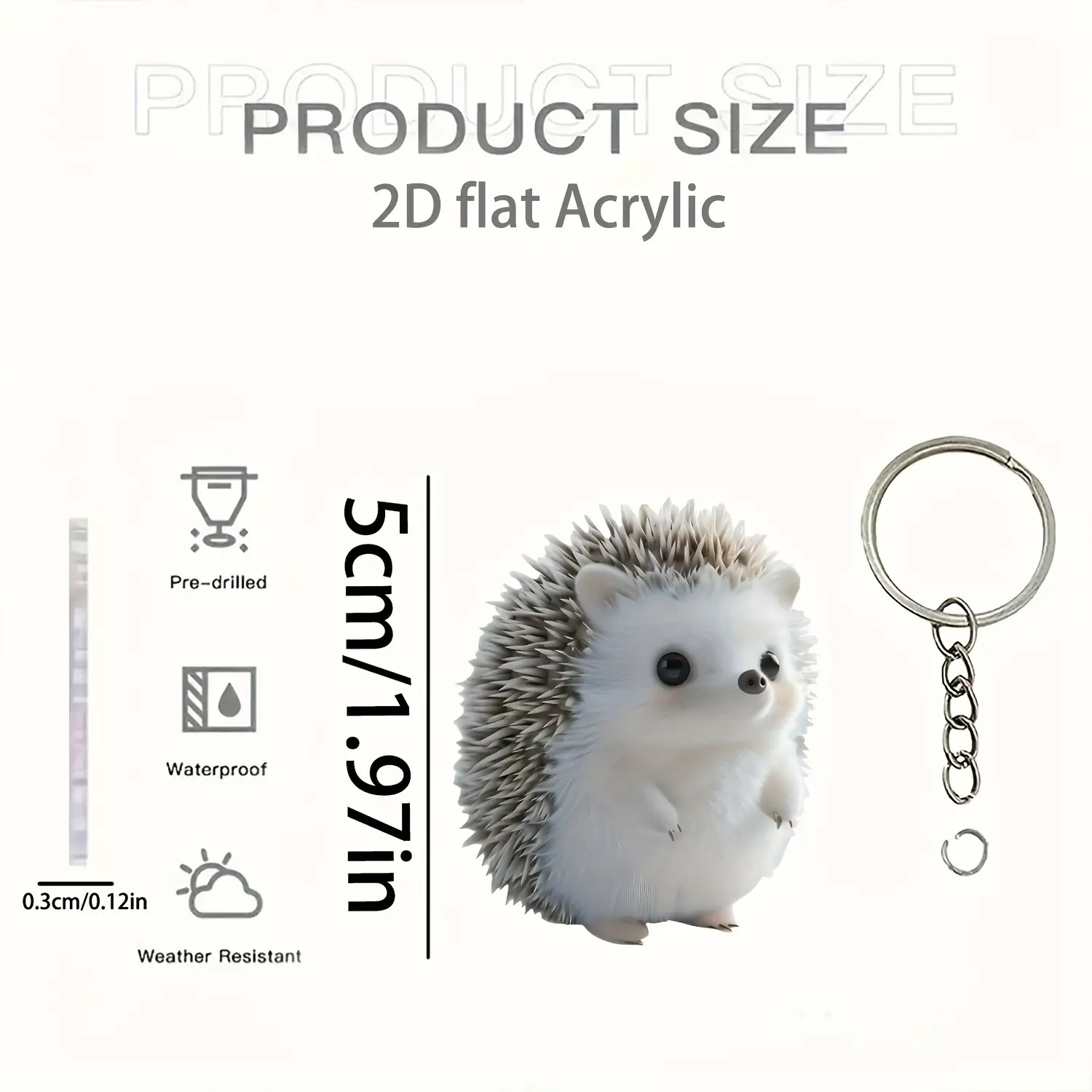 TEMU Porte-clés Hérisson Plat 2D - en Acrylique Robuste et Légère pour Détente des Doigts, avec Anneau de Suspension - Mini Décoration de Hérisson