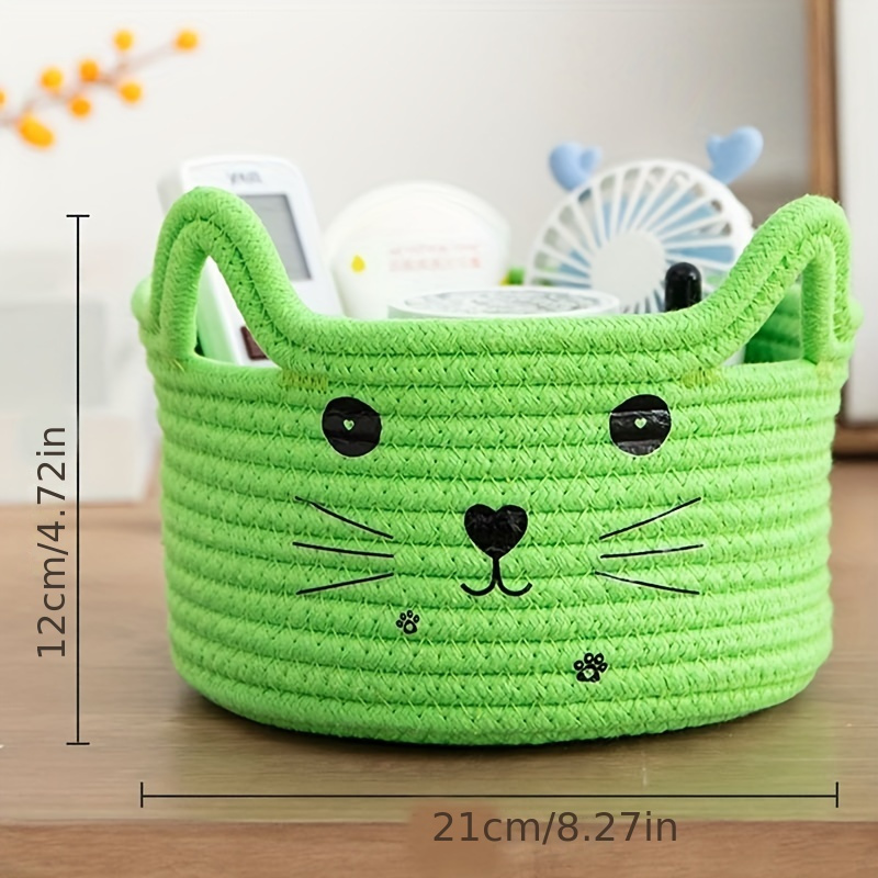 TEMU 1pc Cat Face Textile Storage Basket, Office, Dormitory, Bedroom, Living Room, Desk Trinket Storage Basket, Under-bed Storage