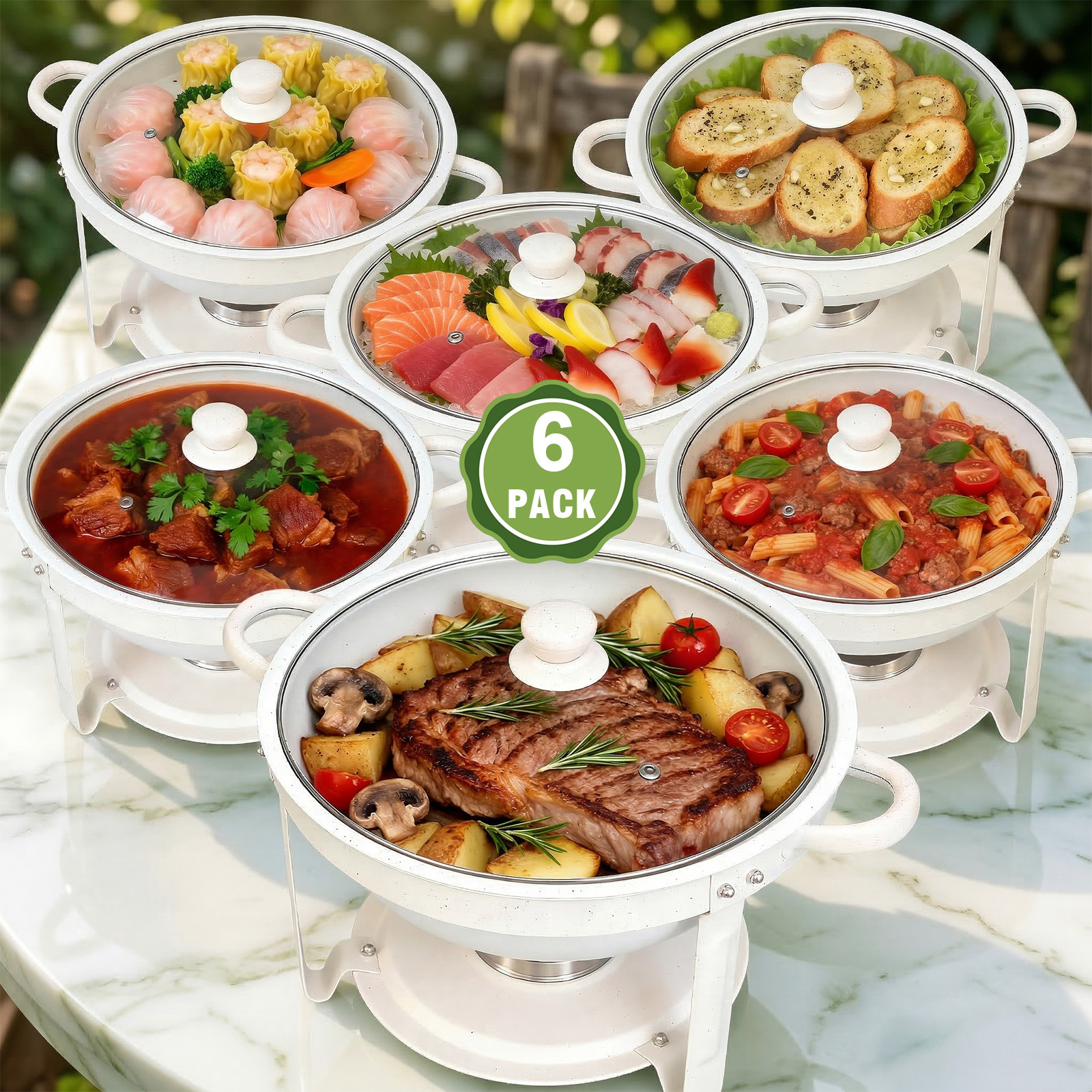 Chafing Dishes For Buffet Of 1/2/4/6, 6qt White Chafing Dish Buffet Set Stainless Steel Chafer Set, Roll Edge Food Warmers For Parties, Wedding, Birthday, Church Events, Catering - Cooking