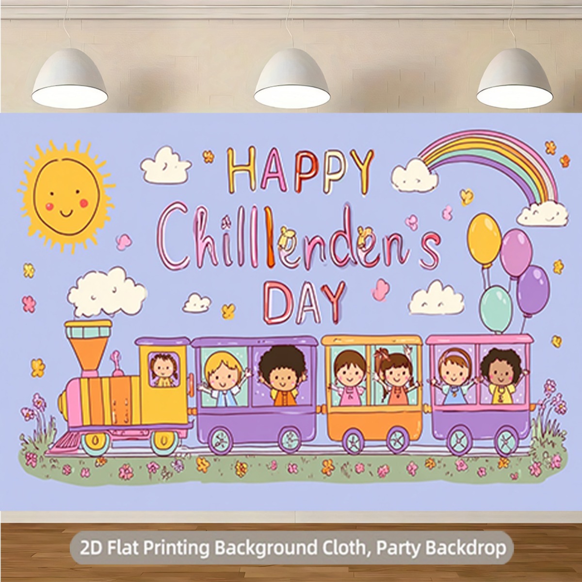 2d flat 2d flat banner 1pc pack   colorful t in with waving children  ow sun and balloons background banner suitable for birthday parties events school celeb tions family   indoor outdoor deco tions