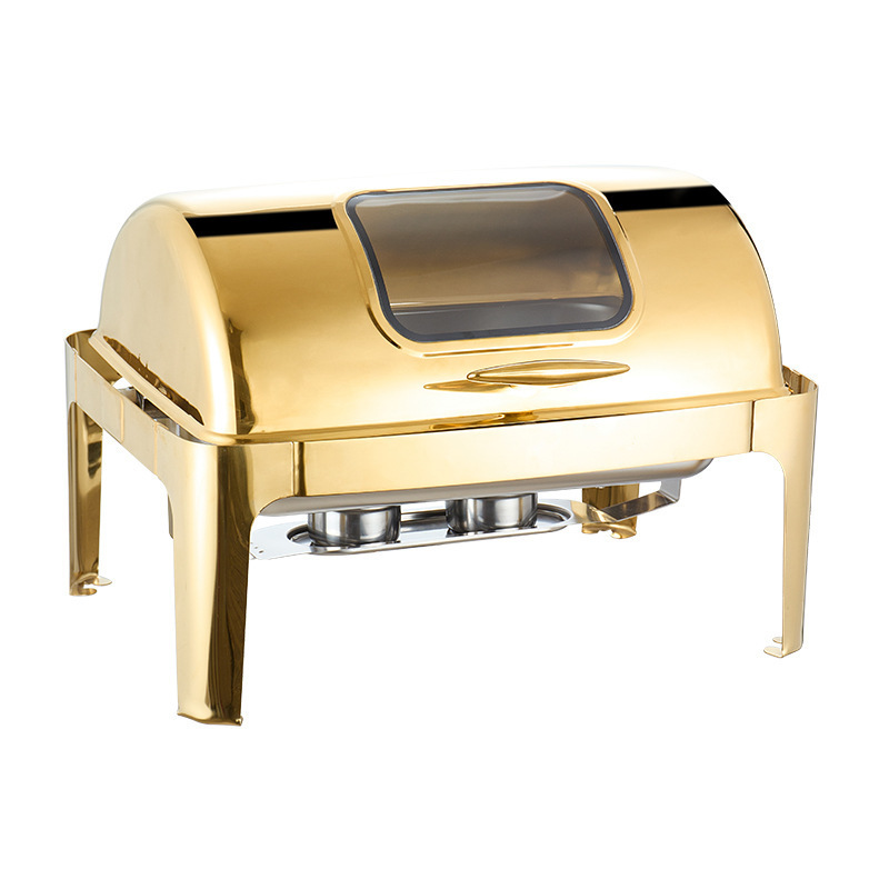 Golden Large Rectangular Countertop Chafing Dish With Stainless Steel Buffet Cooker Suitable For Banquets Catering Parties Cooking, Cooking