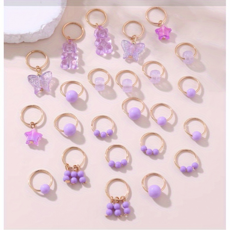 Image of 24pcs Mixed Hair Additions Set Featuring Stylish Vintage Clips, Versatile Round Hoop Butterflies, Star And Droplet Decorations, And Braiding Additions