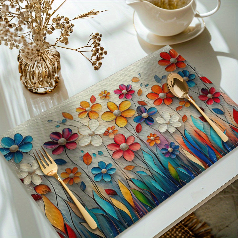 TEMU Set de 6 sets de table floraux pour la décoration de et de la table à manger - Vaisselle lavable et éclatante avec fleurs et , protège-tables