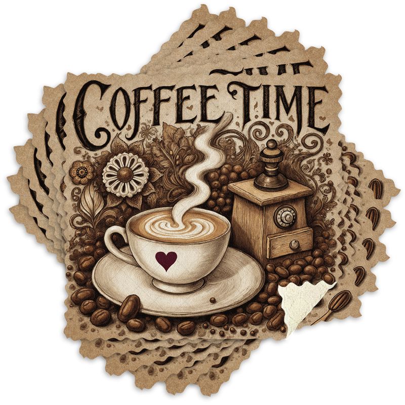 TEMU 6pcs Kitchen Dishcloths Vintage Coffee Cup 2d Element Pattern Reusable Cleaning Cloth Microfiber Strong Water Absorption Easy To Wash Thickened