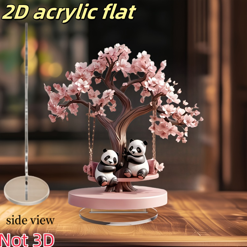 2D Flat, 2D Flat Printed 1pc Swing Tree Couple Panda Table Decoration Sculpture - Multi-functional Decor, Suitable for Desks, Bedrooms, Offices, Dining Rooms, Bookshelves, Living Rooms, Kitchens, Shops - Unique Gift, Perfect for Friends and Family