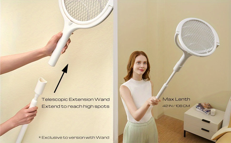 electric fly swatter with a rotating head rechargeable design and telescopic extension for indoor use effective against bugs and mosquitoes details 1