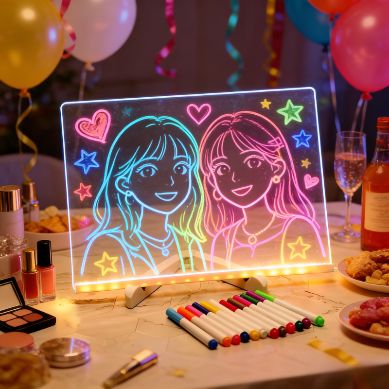 2026 New Drawing Board, Usb-powered Led With 7-color Pens (for Professional Art Use) - Scratch-resistant, Adjustable Erasure, Led Memo Pad, Acrylic Message Board, Art Use , Ideal Birthday Gift