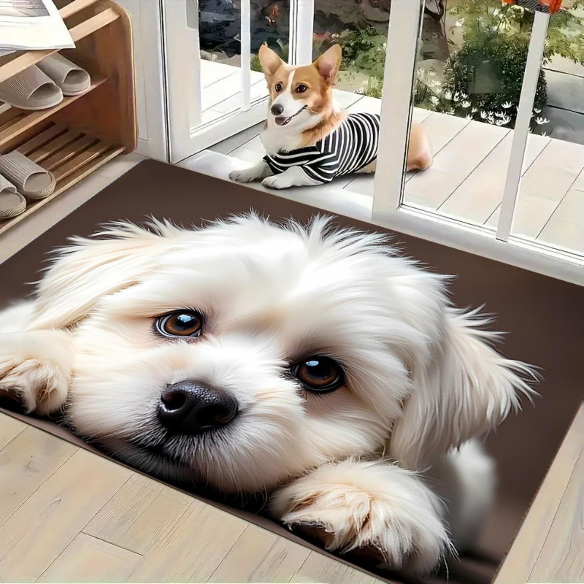 TEMU 1 pièce Paillasson d'entrée intérieur avec joli imprimé de chien maltais blanc, antidérapant, confortable et facile à nettoyer, parfait pour