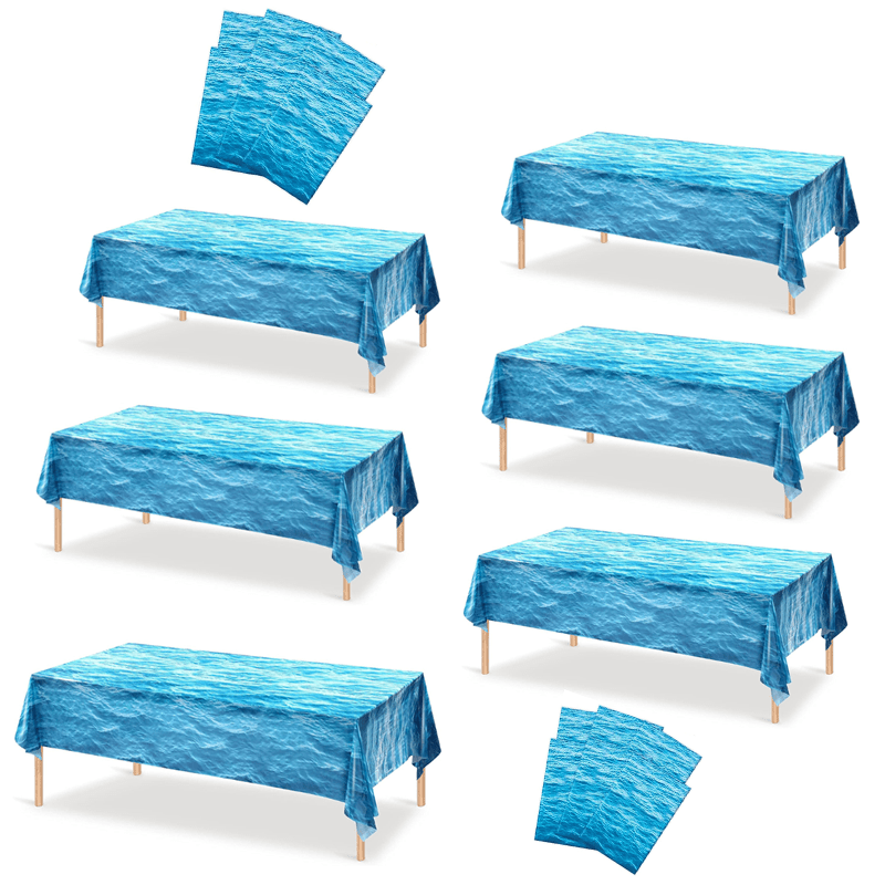 TEMU 6pcs Ocean Tablecloth, Table Cover, 54 X 108 Inch Rectangle Table Cloth Disposable Plastic Blue Tablecloth Ocean Themed Party Decorations For