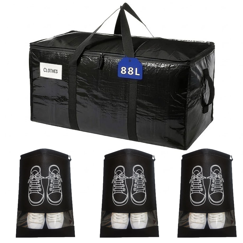 TEMU Heavy-duty Moving Bags - Set Of 4 Moving Bags And Shoe Storage Bags, Foldable Storage Bins, Large Transparent Thickened Clothes Organizer Boxes