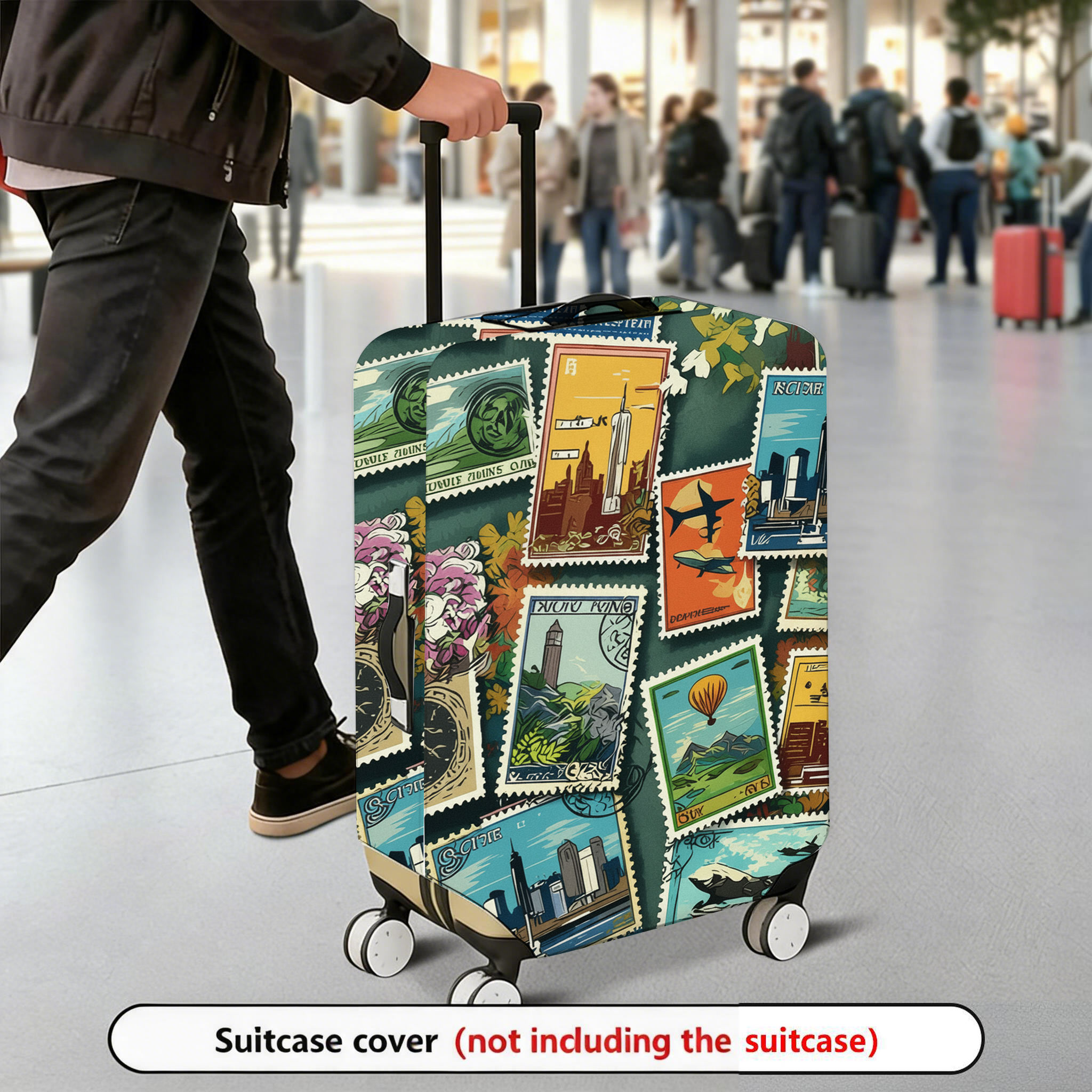 TEMU Suitcase Cover, Retro Stamp Print, Elastic And Wear-resistant Thickened, Style, Essential For Outdoor Travel, Universal