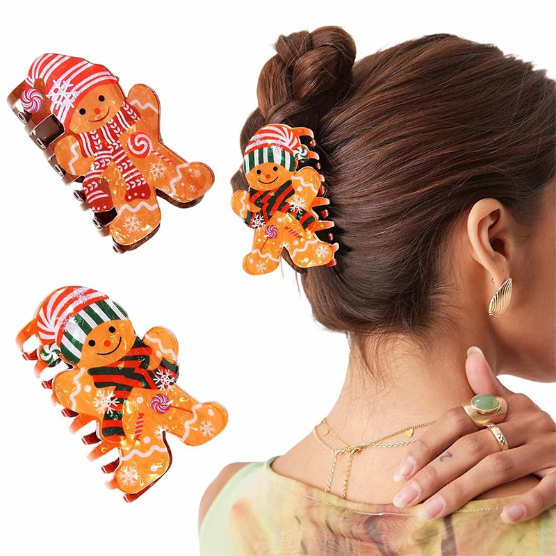 TEMU 2er-Pack Lebkuchenpuppe Haarspangen Große Haarspangen Weihnachtshaarspangen für Damen Rutschfeste Haarspangen Cartoon Weihnachtshaarspangen für