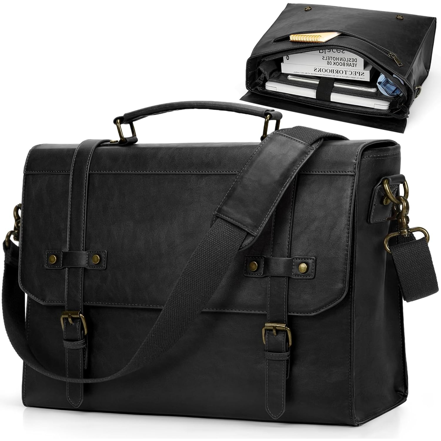 Image of Rainsmore Briefcase Men's Shoulder Bag Laptop Bag 17.3 Inch Messenger Bag Vintage Work Bag Men For Business Work School Brown