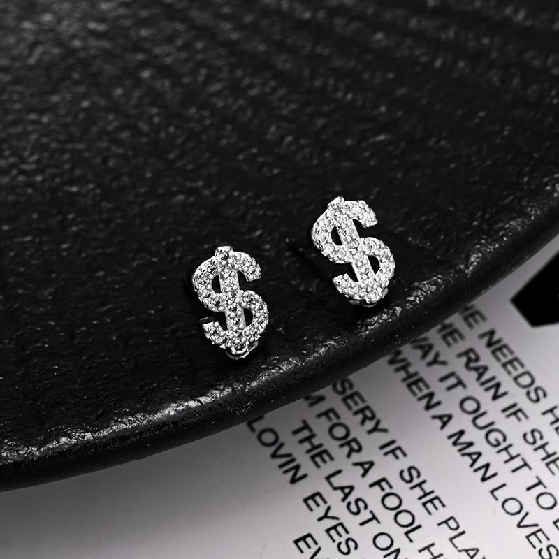 E-shop Einzigartige Herren-Ohrstecker im US-Dollar-Stil, eingelegt mit funkelnden synthetischen Zirkon-Ohrknochen, Hip-Hop-Schmuck-Verzierung, ohne