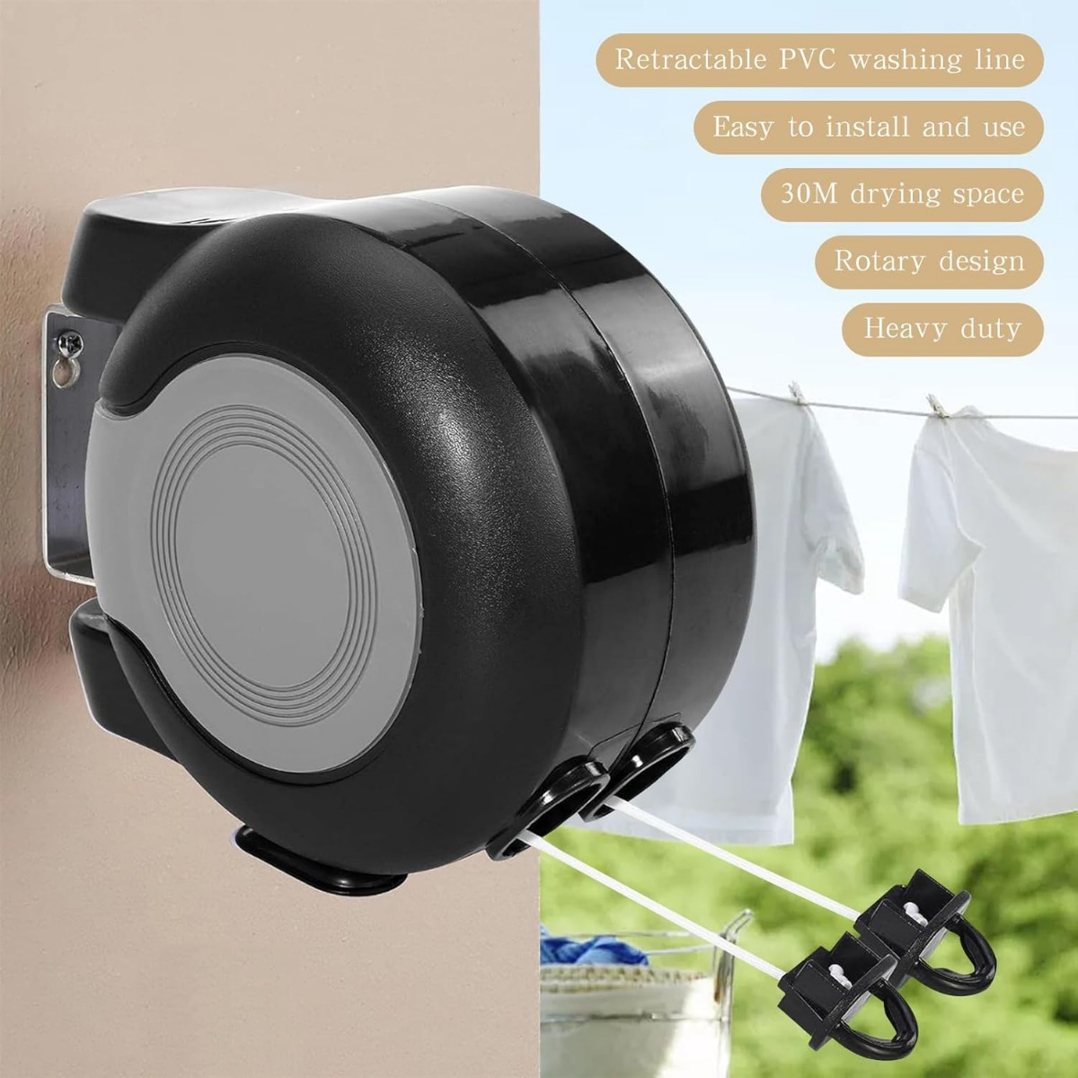 wall mounted retractable clothesline   extendable drying rope portable outdoor clothesline space saving household laundry hanger abs material 3mm thickness 1500cm length clothesline  