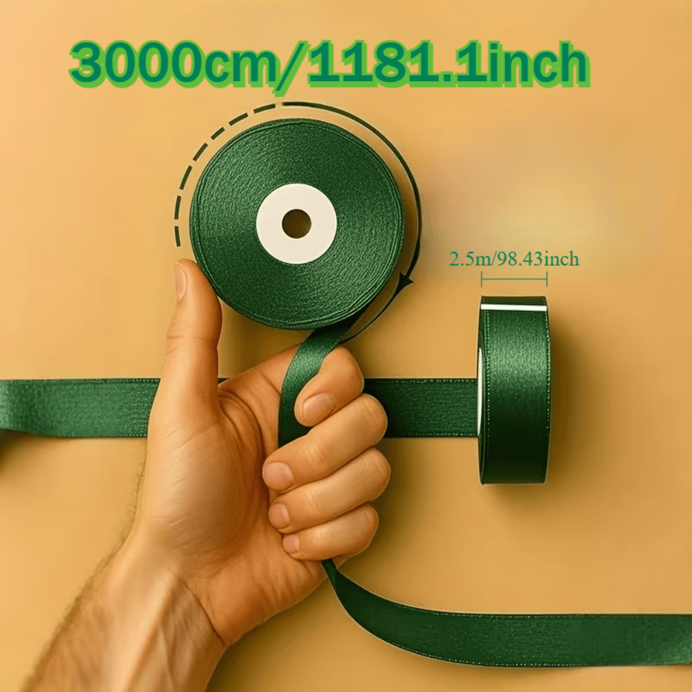 2.54cm X 30m Green Glossy Satin Ribbon Roll - Shiny Smooth Wide Ribbon For Gift Wrapping, Wedding Decor, Crafts, Hair Bows & Party Supplies - Durable Satin Tape, Perfect For Christmas, Birthdays, Bows