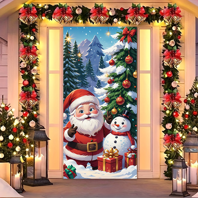 TEMU Christmas Cheer Door Cover - High Stretch Nylon, & Clean, Fit 35x79 Inches - Decor