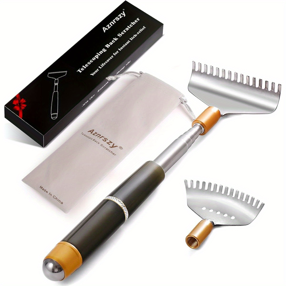 back scratcher with 2pcs replaceable heads, head body hand scratcher massager with stainless steel wide claws/ anti- slip handle/ massage roller, back scratcher for women, back massager for back Product details 0