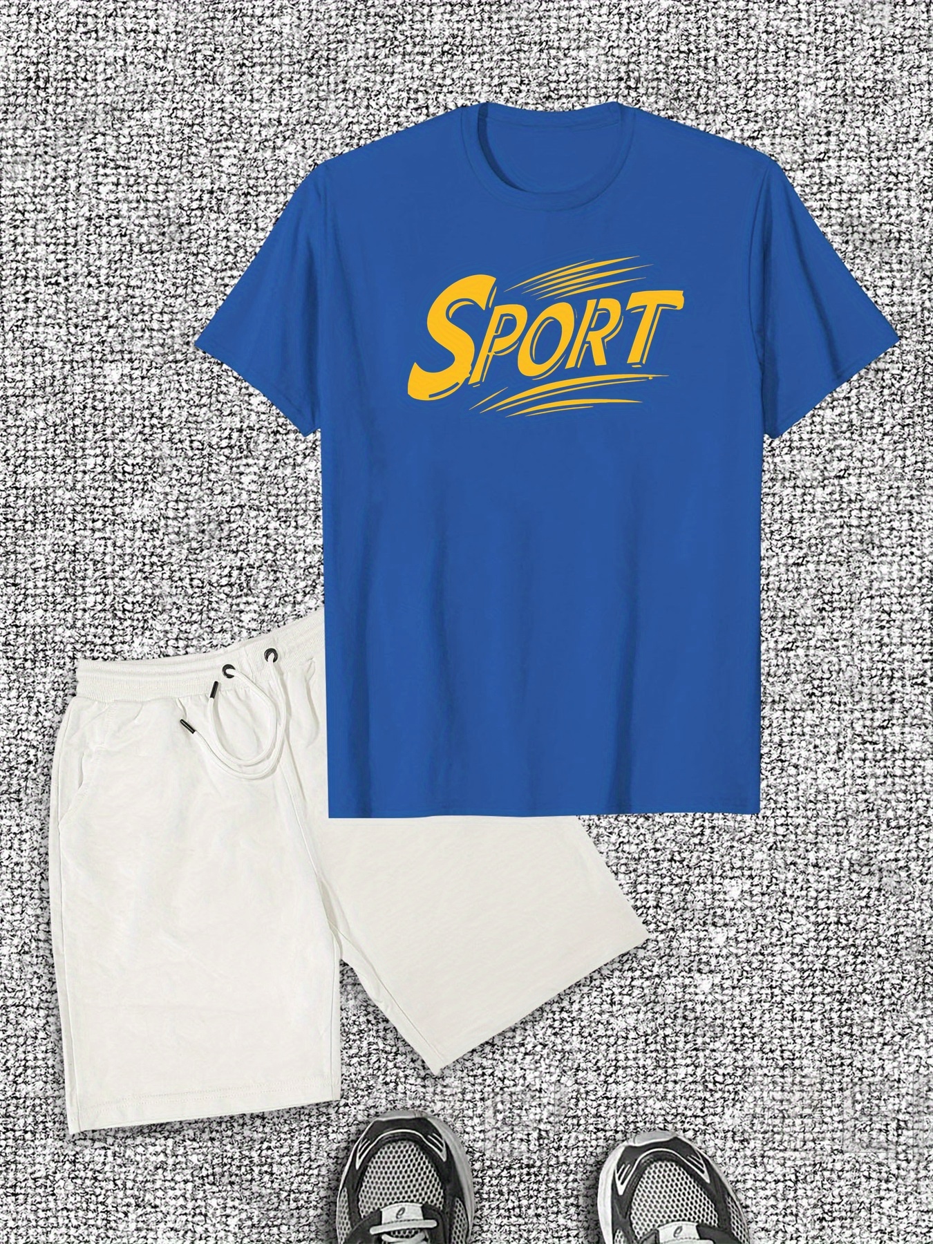 Men'S SPORT Graphic Short Sleeve T-Shirt & Shorts Set - Casual Summer Outfit, Cotton, Crew Neck, Regular Fit, Leisure Style, Casual Wear|Sporty Design|Comfortable Fi
