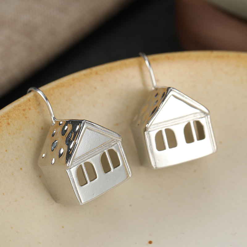 Three-Dimensional Cabin Shaped Pendant Earrings
