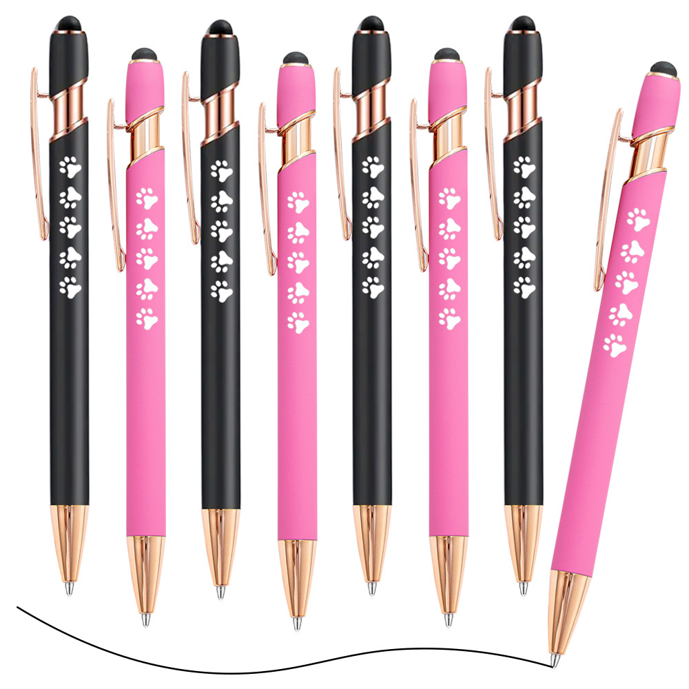 Image of 8/ 24pcs Dog Paw Cat Paw Print Series Ballpoint Pen Set. Metal Body, Black Ink. Perfect Gifts For Dog Lover, Cat Lover, Office Supplies Christmas Gifts.