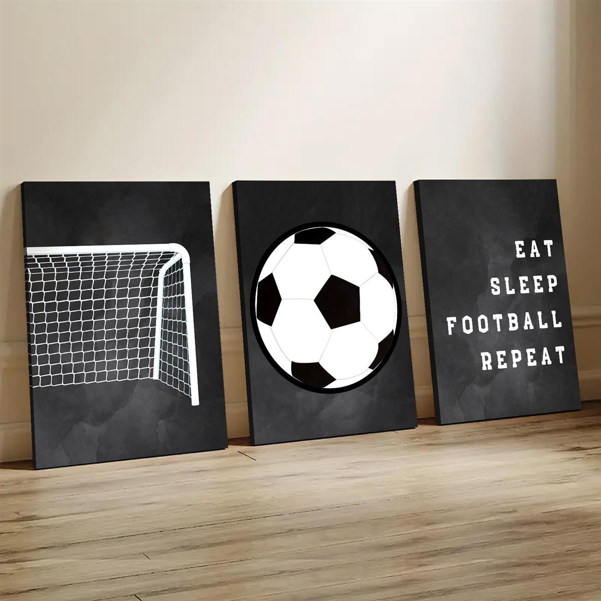 3pcs sports themed canvas wall art set modern art   style football posters with   football repeat motif waterproof canvas prints indoor outdoor decor for home office living room bedroom bathroom dining room portrait orientation