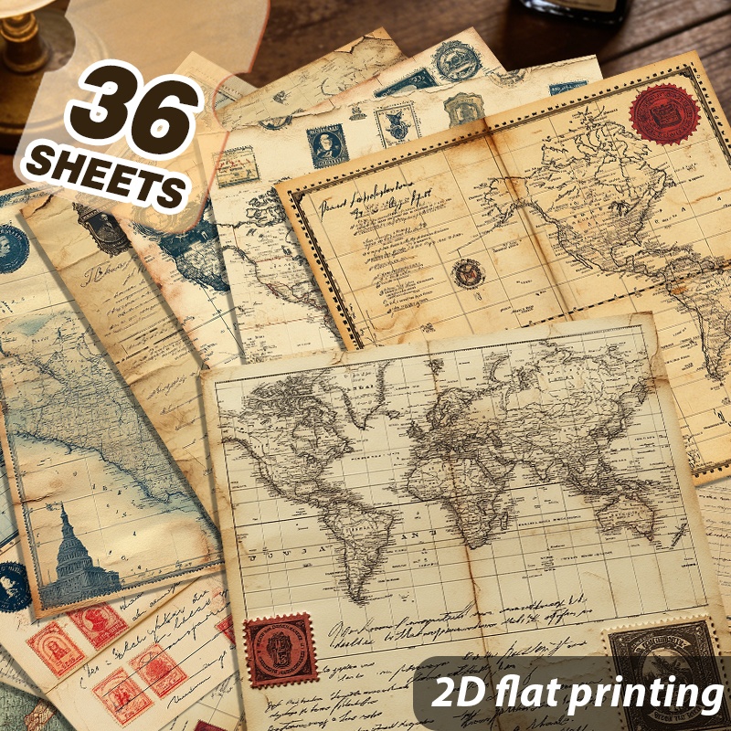 TEMU 36pcs Sheets Suitable For Journaling, Scrapbooking, Diy Crafts - Vintage World Map Paper With Multicolor Suitable For Collage, Photo Albums,
